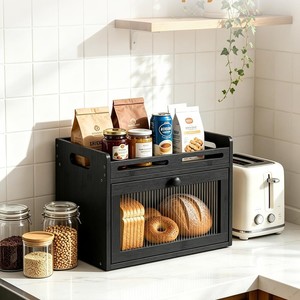 Exquisita caja de pan de bambú con ventana de visualización, almacenamiento de condimentos, estante de cocina para frutas, pan y aperitivos. - Product Image 2