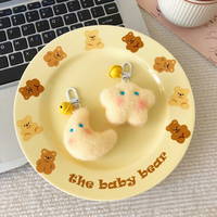 Porte-clés étoile et lune mignon et moelleux avec clochette, pendentif de sac à main doux et duveteux, breloque en peluche Kawaii, cadeau adorable pour filles, accessoires de sac à dos