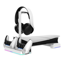 Support horizontal avec éclairage RVB et ventilateur de refroidissement pour console PS5 Slim, station de charge pour manettes P5 et P5 Edge