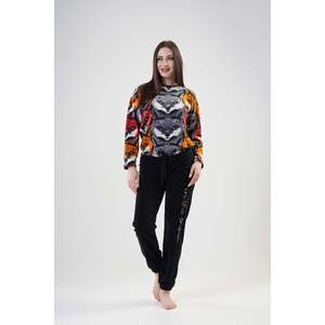 Ensemble de pyjama pour femme en polaire à imprimé loup, manches longues, vêtements de nuit décontractés doux, noir, 2 pièces - Product Image 5