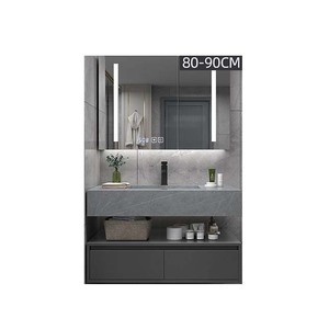 Meuble de salle de bain moderne en pierre frittée avec lavabo résistant à l'eau et support de toilette - Product Image 1
