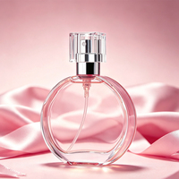 Flacon de parfum rond en verre de luxe personnalisé de 30 ml, 70 ml, 100 ml avec pompe pulvérisatrice, impression sérigraphique, emballage écologique et étanche