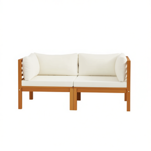 Ensemble de canapés modulaires de jardin en bois d'acacia blanc crème, 25,6-27,6 pouces, mobilier d'extérieur au design minimaliste - Product Image 1