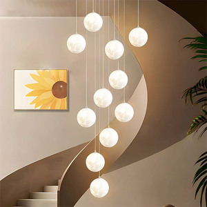 Modern Alabaster Pendant <b>Light</b> Adjustable Height Warm Romantic Household Lighting for High <b>Ceilings</b> for Living Room Staircase - Product Image 5