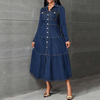 Robes en jean grande taille Y218620 de haute qualité pour femme – Élégantes, décontractées, à manches longues et boutonnées