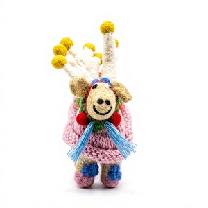 Handmade Eco-Friendly Knitted Traditional Reindeer Ornament Small Cartoon Christmas Wall Hanging Decoration Ribbon Pom Pom - Product Image 2