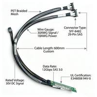 Harnais de câblage de serveur haute densité à 30 positions pour terminaison de carte PCB, SFF-8482 Dual SAS 29 broches, avec gaine tressée, pour HPC