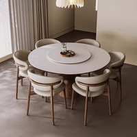 Table à Manger Ronde Rétro en Bois de Conception Française avec Chaises, Ensemble Simple pour Restaurant, Appartement, Villa et Hôtel