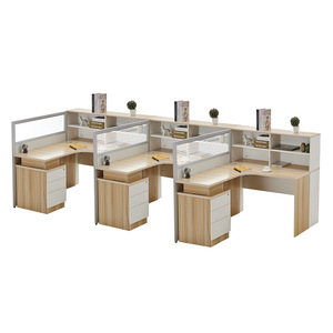 Escritorio de Esquina para 4 Personas, Combinación de Estaciones de Trabajo con Partición y Gabinete Lateral, Combinación Libre, Tablero Artificial - Product Image 4