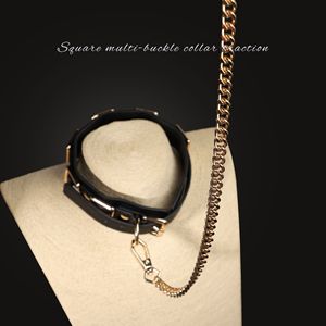 Leather <b>Collar</b> With Chain Adjustable For SM <b>Bondage</b> Adult Use Black Small Size - Product Image 1