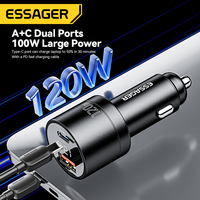 Cargador de Coche ESSAGER Serie FSJ-009 de Aleación de Aluminio 12V - 24VPPS PD3.0 USB Tipo-C 120W para Carga Rápida de Celulares