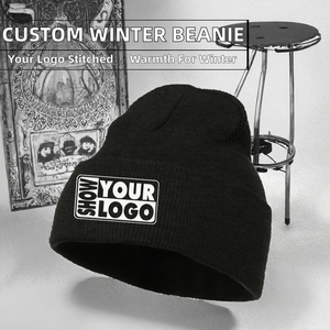 <b>Winter</b> Cold Beanie <b>Hat</b> Custom Embroidery & Logo Plain Color Fashion Design Common Fabric - Product Image 2