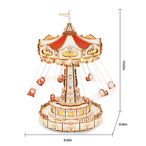 Carosello 3D in Legno da Assemblare Fai-da-Te con Luci, Giocattolo Girevole a Tema Luna Park, Adatto per Bambini e Collezionisti - Product Image 3