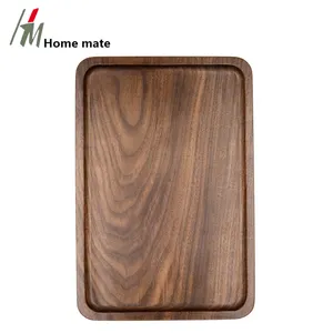 Decorative Coffee Tea Platter Black Acacia Wooden Serving Tray for tableware