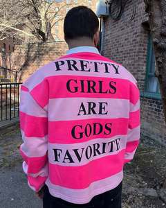 Chất Lượng Cao Tùy Chỉnh Chúng Tôi T-Shirt Hombre Thêu In Boxy Quá Khổ 100% Bông Sọc Dài Tay Áo Bóng Bầu Dục Polo Áo Sơ Mi Cho Nam Giới - Product Image 4