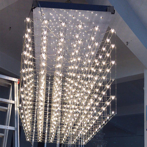 Acciaio argento cornice grande piazza ha condotto la luce <span class=keywords><strong>lampadario</strong></span> cubic su misura del pendente <span class=keywords><strong>lampadario</strong></span> di cristallo con aste per hall - Product Image 3