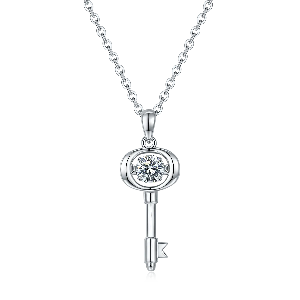 Sterling silver plated white gold key claw set round 0.5CT moissanite ice flower cut diamond pendant necklace
