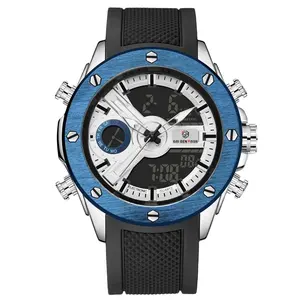 2024 jam tangan Digital pria, arloji Multi fungsi tampilan ganda, jam tangan silikon Dial besar warna hitam, jam tangan Hip Hop