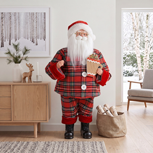 Red Tartan Pajama <b>Santa</b> Claus Doll 90cm Father <b>Christmas</b> Figurine for Coffee Shop Window Display - Product Image 1