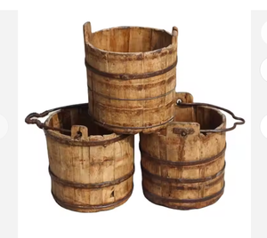 Çin geleneksel antika rustik eski Reclaimed katı ahşap su kovası ile demir kol - Product Image 1