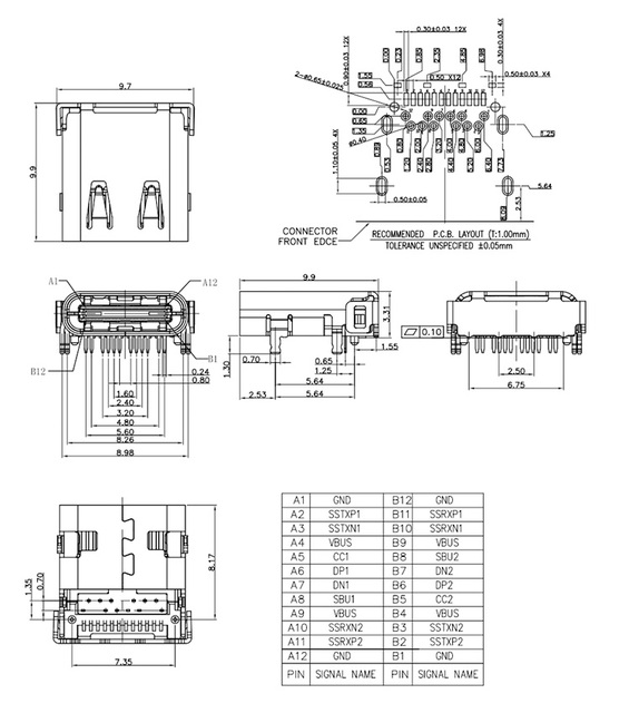 USB3.1 24PIN TYPE-C Female Jack Front DIP Behind SMT Connector USB-C