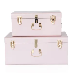 Metal Trunk Box Factory Set of 2 Metal Decorative and Storage Trunks