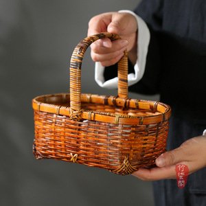 Hand Woven Bamboo <b>Basket</b> Rectangle Shape With Handle For <b>Storage</b> And Tea Set Guizhou Origin YY0637 - Product Image 1