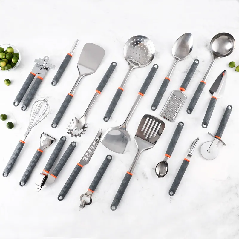 Manico in TPR in acciaio inossidabile Eco Friendly 19 pezzi utensili da cucina accessori gadget Set