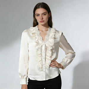 Oferta especial en blusa de encaje con volantes de inspiración vintage de Temu para mujer, manga larga, cuello en V, con botones de perlas, para uso diario. - Product Image 6