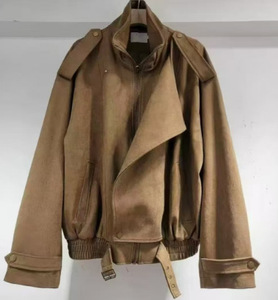 Women's <b>Suede</b> Moto Belted Waist Lapel Collar Casual Streetwear Outerwear Fashion - Product Image 6