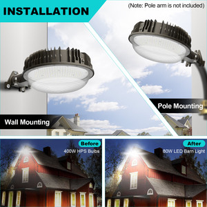Lámparas de Jardín para Exteriores con Garantía de 5 Años, 30W-120W, Luminaria de Seguridad Exterior IP65, Difusor de Policarbonato, Lámpara de Pared de Aluminio para Granero, EE. UU. - Product Image 6