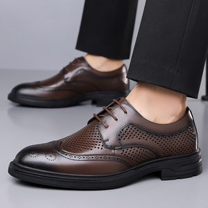 Chaussures habillées Oxford pour hommes en cuir véritable, à bout pointu, avec doublure en maille respirante, pour l'été, le bureau et la carrière, à lacets, noires - Product Image 3