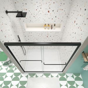 DB ประตูบานเลื่อนอาบน้ำพร้อม1/4 "กระจกเทมเปอร์และผิวสีดำด้าน50-54" X70" - Product Image 3