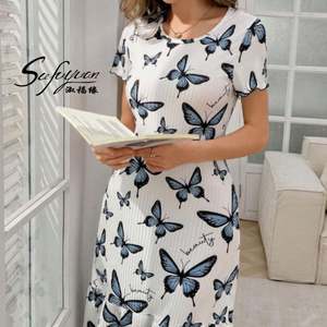 P-046 2025 Nueva Llegada Precio al por Mayor Pijama con Estampado de Mariposas para Mujer, Camisón Casual Dulce, Vestido de Noche para Mujer - Product Image 3