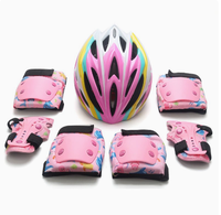 Ensemble de protection pour enfants 7 pièces : Casque coque PC EPS 22 aérations 180g, Genouillères, Coudières et Protège-poignets PP avec sangles réglables
