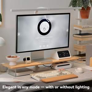 Supporto per Monitor in Bambù con Luci RGB, Ripiano da Scrivania con Gambe in Acrilico per Ufficio - Product Image 2