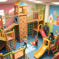 Aire de jeux intérieure écologique et ludique pour enfants, conception 3D, plan de chantier, sécurité commerciale, personnalisation de l'environnement, divertissement assuré