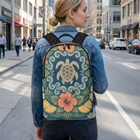 Sac à dos décontracté portable OEM à imprimé hibiscus hawaïen avec fermeture éclair et poche avant