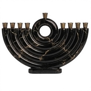 Ménorah Hanouka moderne en résine noire faite à la main, porte-bougies à 9 branches avec accents dorés, décorative religieuse juive pour Noël et Diwali - Product Image 1