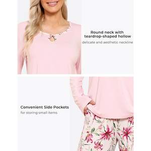 Ensemble de pyjama en bambou personnalisé, vêtements de nuit pour chambre à coucher, pyjama ajusté pour femmes, ensemble rose, pyjamas de luxe pour femmes, ensembles pour femmes - Product Image 5
