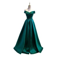 Robe de soirée longue vert grande taille en satin, épaules dénudées, pour bal et fête