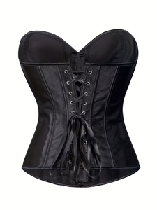 Corset <span class=keywords><strong>pour</strong></span> <span class=keywords><strong>femme</strong></span> en satin noir, à lacets, gainant, amincissant, contrôle ferme du ventre, antibactérien, écologique, type <span class=keywords><strong>bustier</strong></span> - Product Image 4