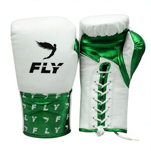 Gants de boxe Fly blancs et verts en cuir véritable à lacets pour adultes, équipement d'entraînement et de sparring, gants de boxe Winning, sans Boxing No L - Product Image 1