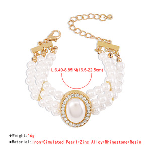 Kaimei Bijoux de mode <span class=keywords><strong>Bracelet</strong></span> rétro élégant personnalisé Perle d'eau Diamant Perles de résine Élastique Bracelets de perles de mariée Femmes - Product Image 6