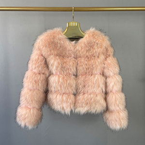 Veste d'hiver en fourrure pour femme, manteau à manches longues, col rond, de haute qualité, épais et chaud, Faux raton laveur, chien, renard, court, nouvelle collection - Product Image 4