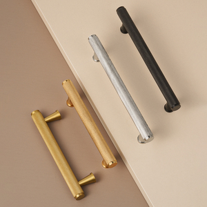 十字滚花橱柜门把手金色黑色实心黄铜抽屉拉厨房家具硬战 - Product Image 3