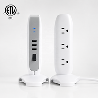 ETL Sertifikalı 15A Ev Ofis Masaüstü Dikey Güç Kulesi Priz Çoklayıcı, 5 Priz ve 3 USB Girişi, 900 Joule Akım Korumalı