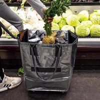 Sac de courses réutilisable en PE léger avec roulettes, fermeture éclair, personnalisable avec logo OEM, vente en gros, expédition immédiate