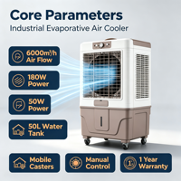 Refroidisseurs d'air évaporatifs portables à grand débit d'air de 6000 m³/h, ventilateur mobile sur pied pour atelier, garage, extérieur, espace commercial
