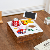 Plateau de canapé en bambou avec porte-gobelet, organisateur et support de téléphone, plateau de rangement multi-compartiments pour salon